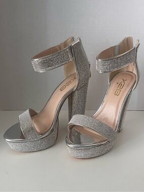 X-28 Silver Crystal Platform Ankle-Strap Heels